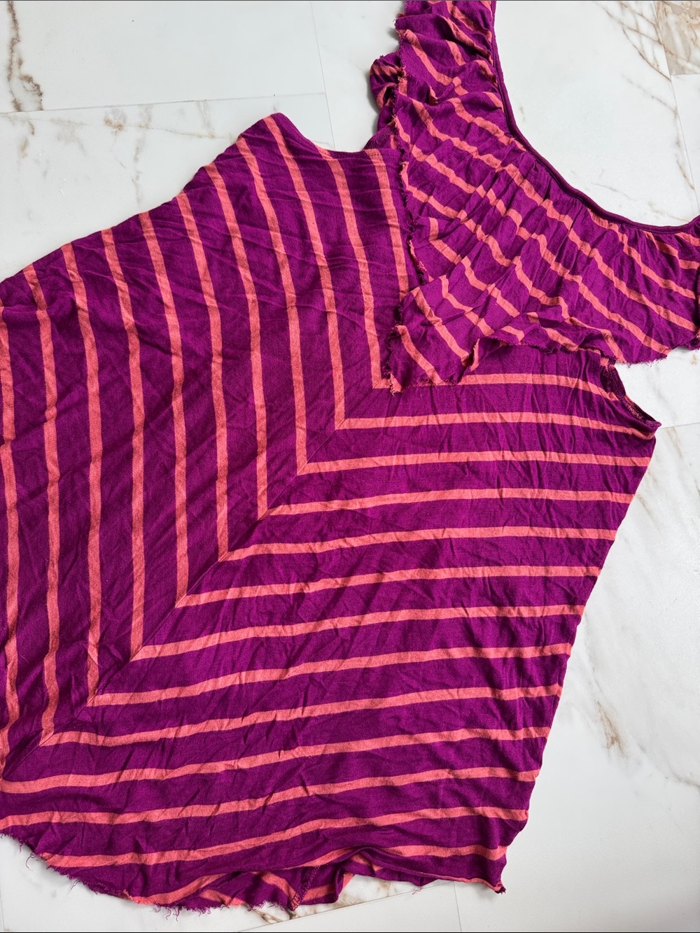 Free People FP Beach One Body Stripe Tunic Ruffle Raw Edge Bright Resortwear